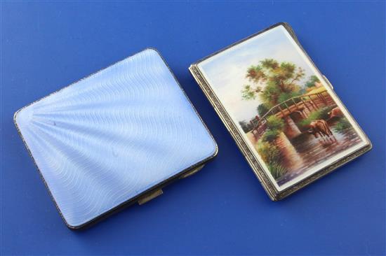 Two silver & enamel cigarette cases.